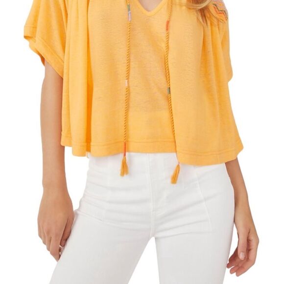 Free People Women’s Market Embroidered V-Neck Top Orange, Size M, NWT - Picture 2 of 13
